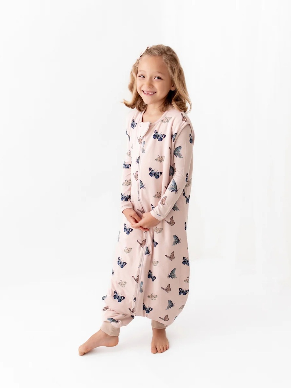 Kyte BABY Pink Butterfly Sleep Sack with Navy Accents